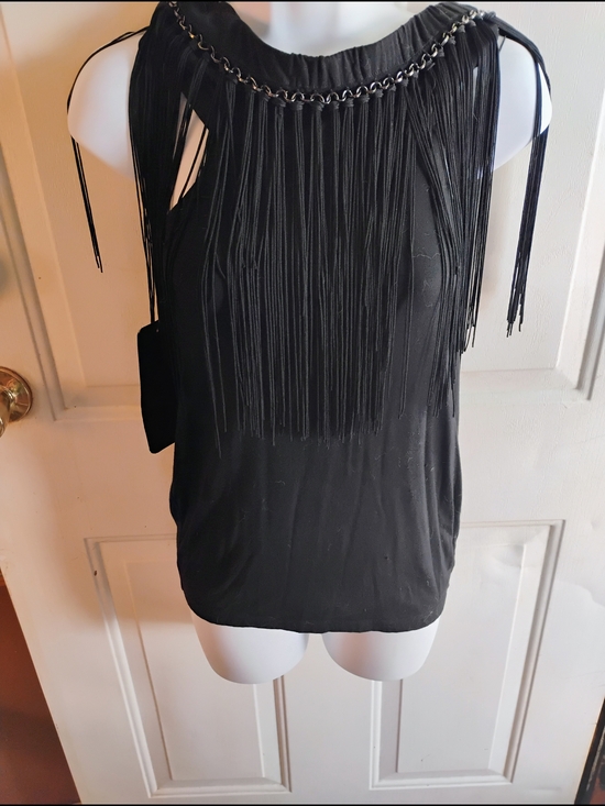 bebe Tops - bebe Black Fringe Chain-Trim Sleeveless Tank